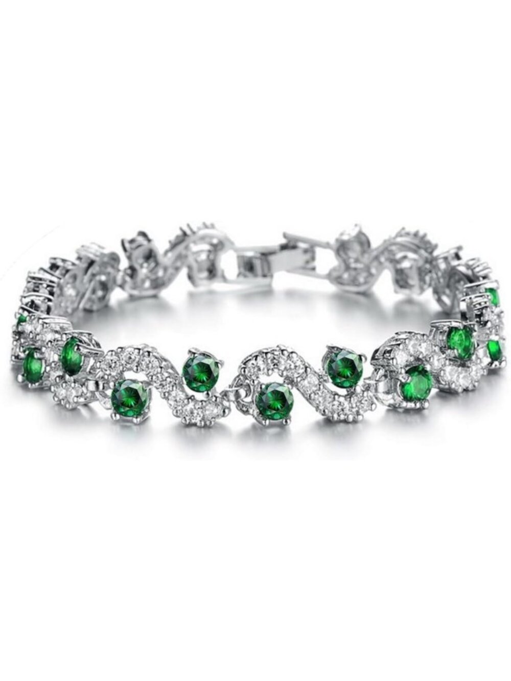 Elegant 18K White Gold Plated Tennis Bracelet with Cubic Zirconia Crystals